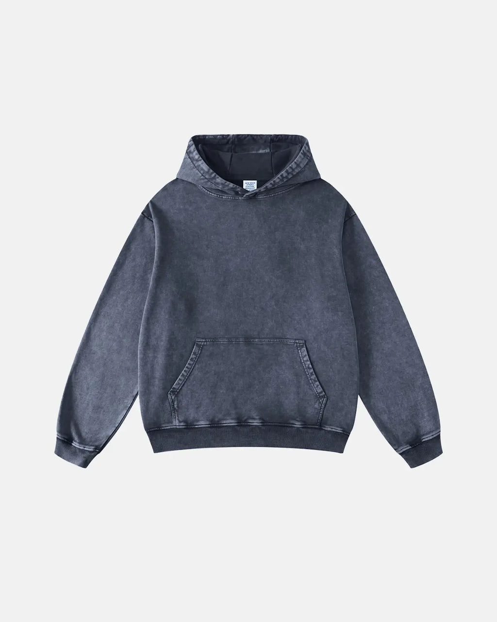 Acid washed French Terry hoodie by Flation Streetwear featuring a relaxed fit and casual style, shown in a close-up view.
