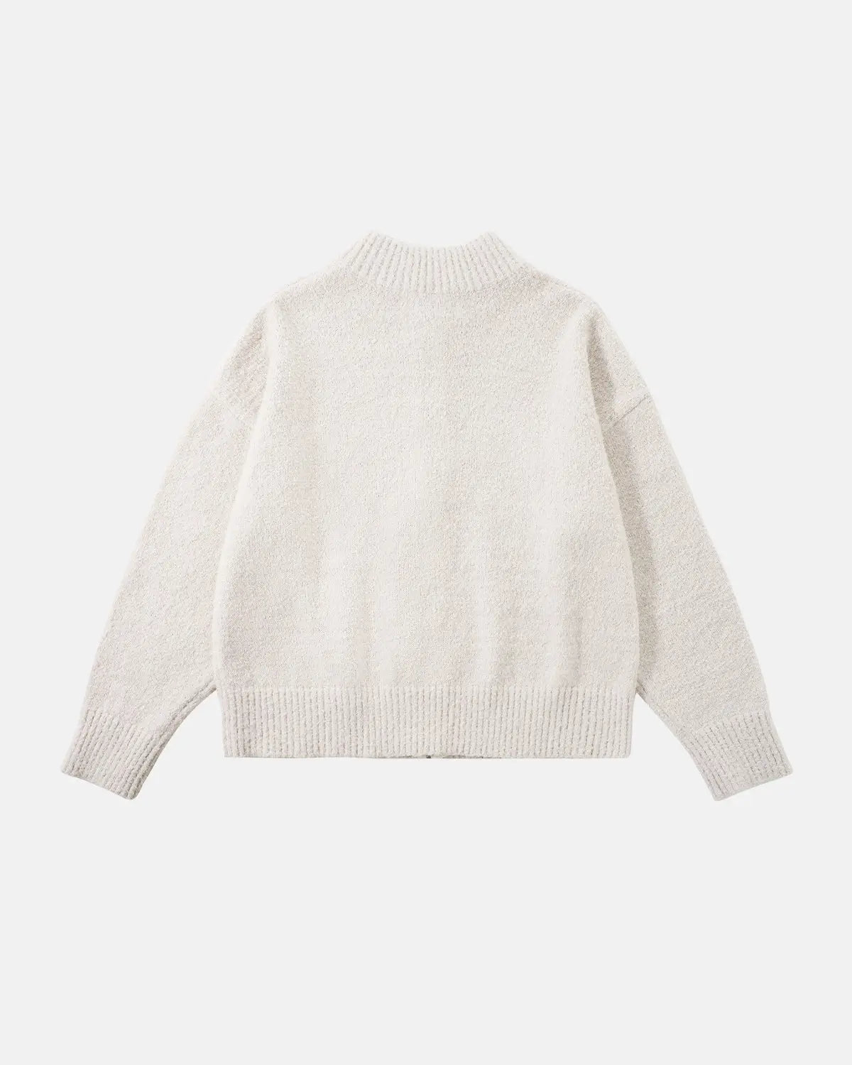 Inflation Streetwear Old Money style knitwear zip-up sweater, featuring classic design and cozy fabric in natural light.