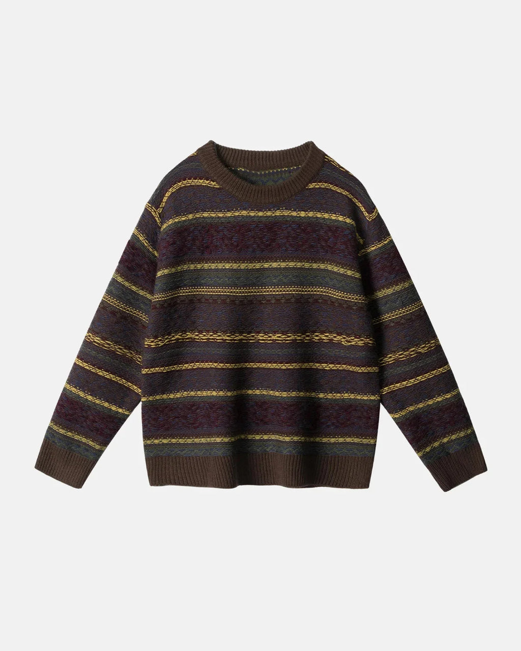 Flation streetwear round neck stripe jacquard sweater with a classic pattern and comfortable fit, ideal for casual wear.