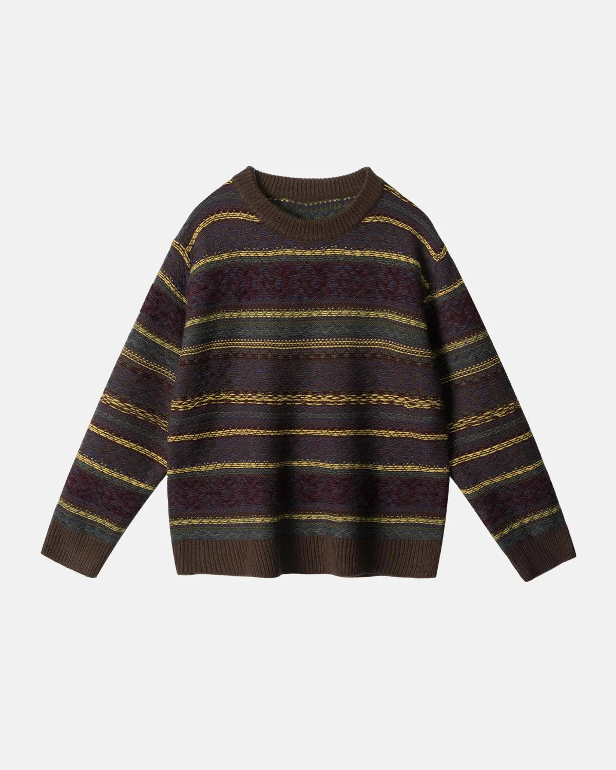 Flation streetwear round neck stripe jacquard sweater with a classic pattern and comfortable fit, ideal for casual wear.