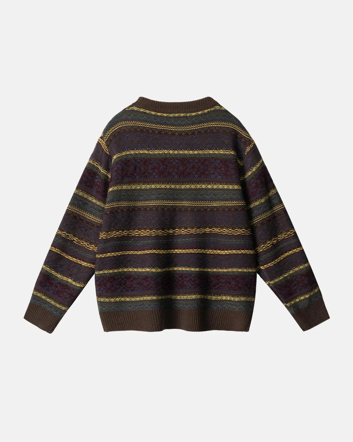 Flation Streetwear round neck stripe jacquard sweater featuring bold horizontal stripes and textured knit pattern.
