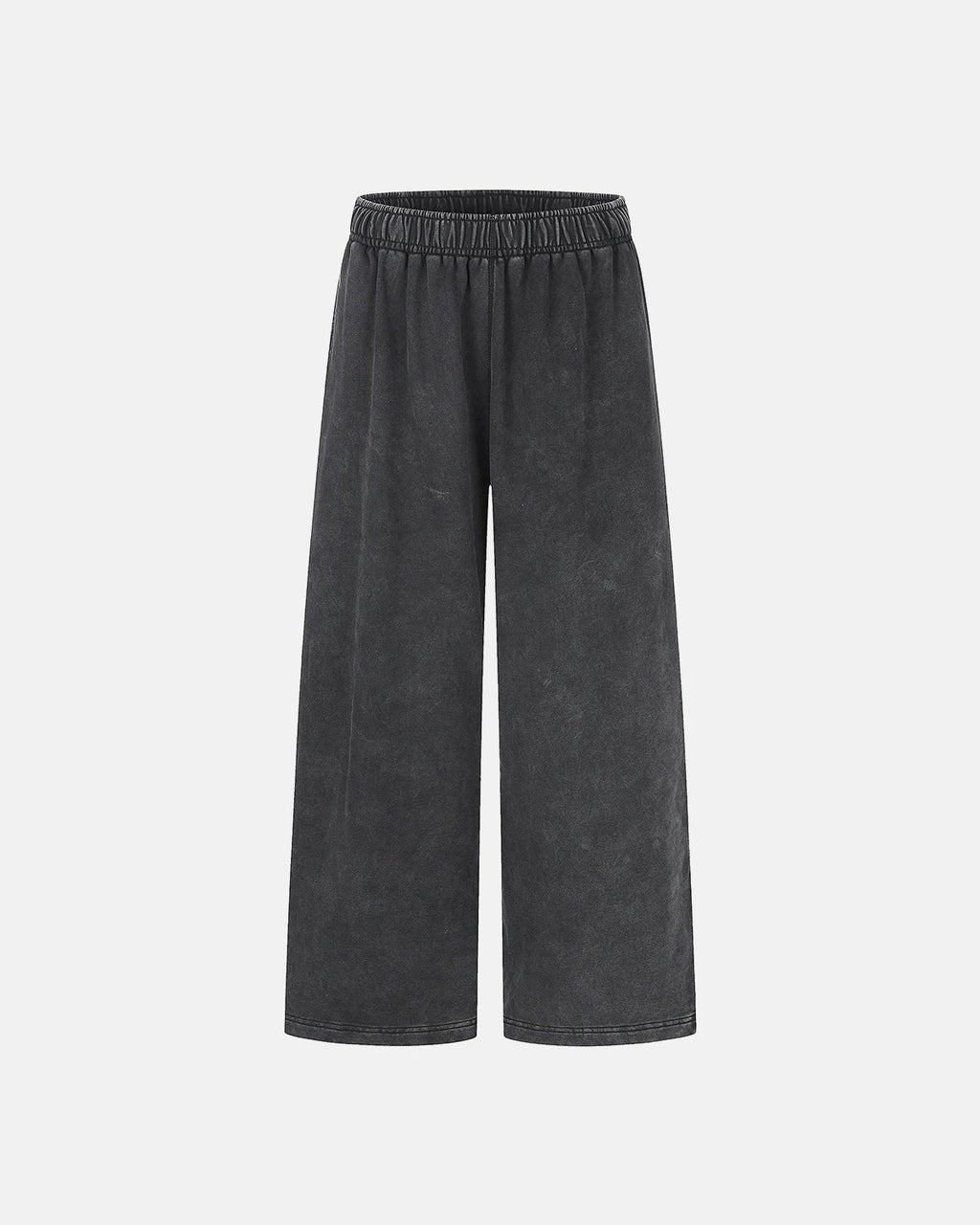 Dark grey washed graphic wide-leg sweatpants by Flation Streetwear, featuring relaxed fit and bold graphic design.