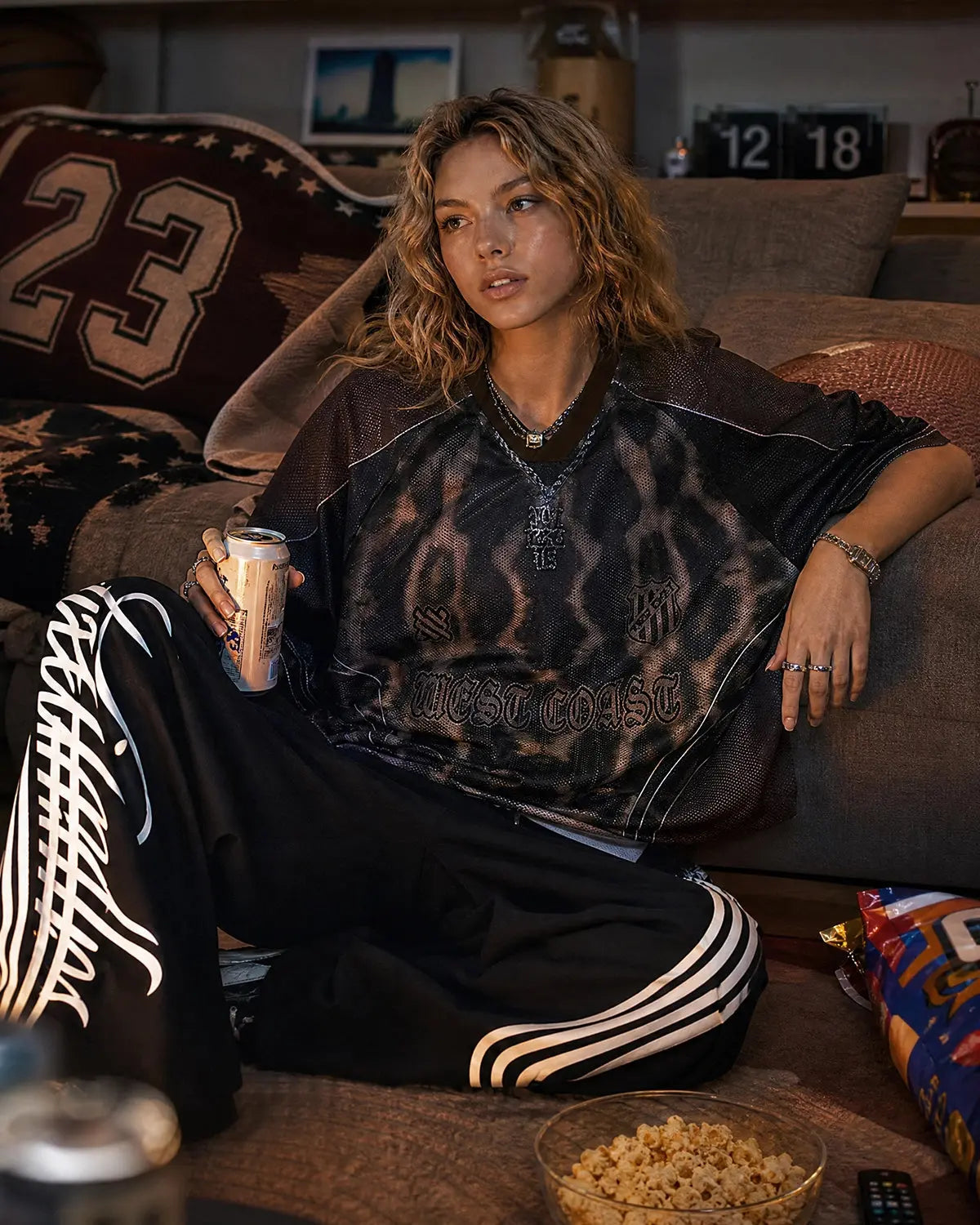 Flation Script Stripe Baggy Sweatpants, casual streetwear with relaxed fit and bold stripe design, shown in dark fabric.