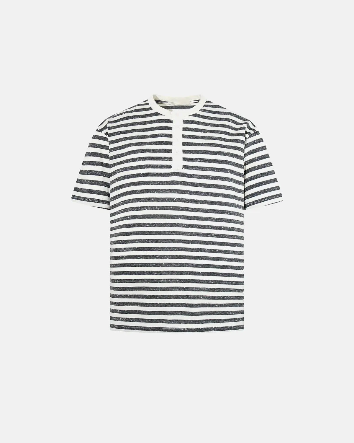Apricot striped Henley T-shirt by Flation Streetwear, relaxed fit with vertical stripe pattern and classic collar detail.