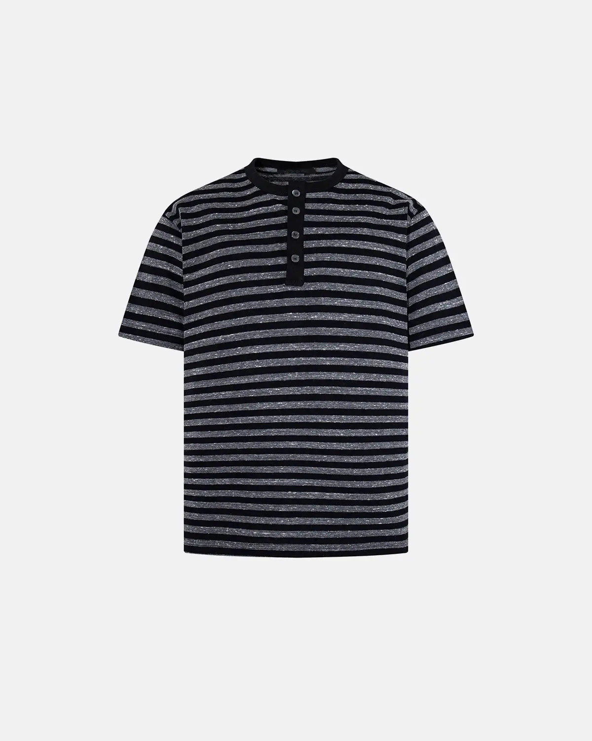 Apricot-striped Flation Streetwear relaxed Henley T-shirt with short sleeves and casual fit, featuring a front button placket.