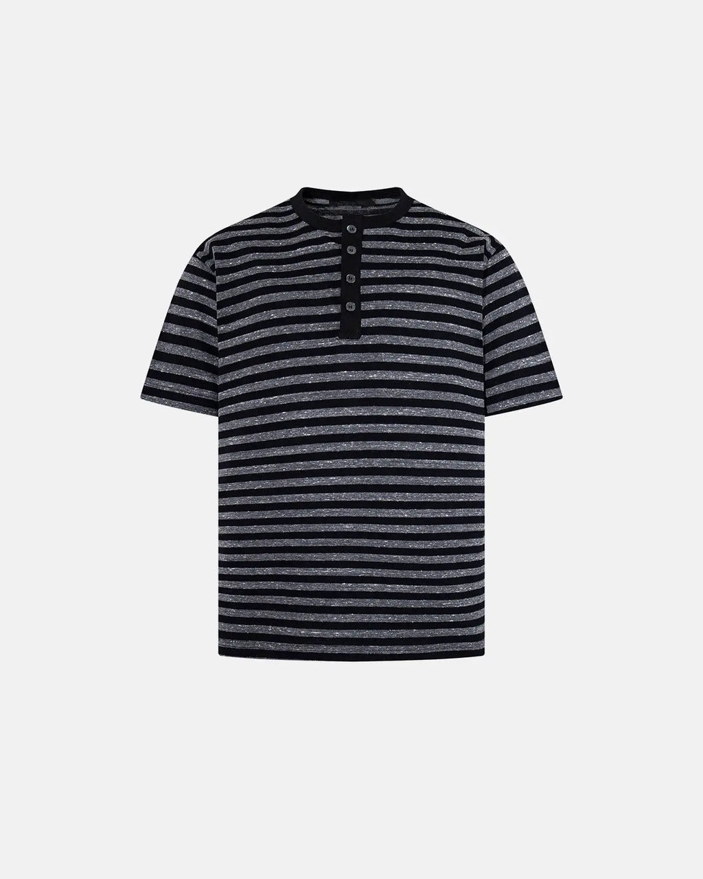 Apricot striped Flation streetwear T-shirt with relaxed fit and henley neckline, casual men's fashion top.