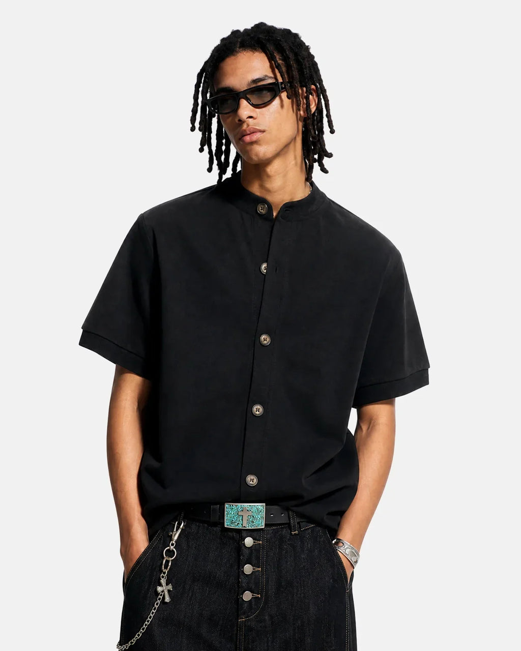 Flation Old Money short sleeve button cardigan T-shirt featuring a classic design, soft fabric, and button-up front.