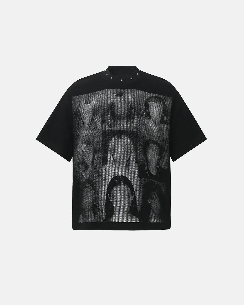 Inflation Streetwear portrait graphic waffle boxy T-shirt in black, featuring a bold graphic design and relaxed fit.