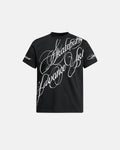Black Flation Streetwear T-shirt featuring all-over script graphic design on the front and back.