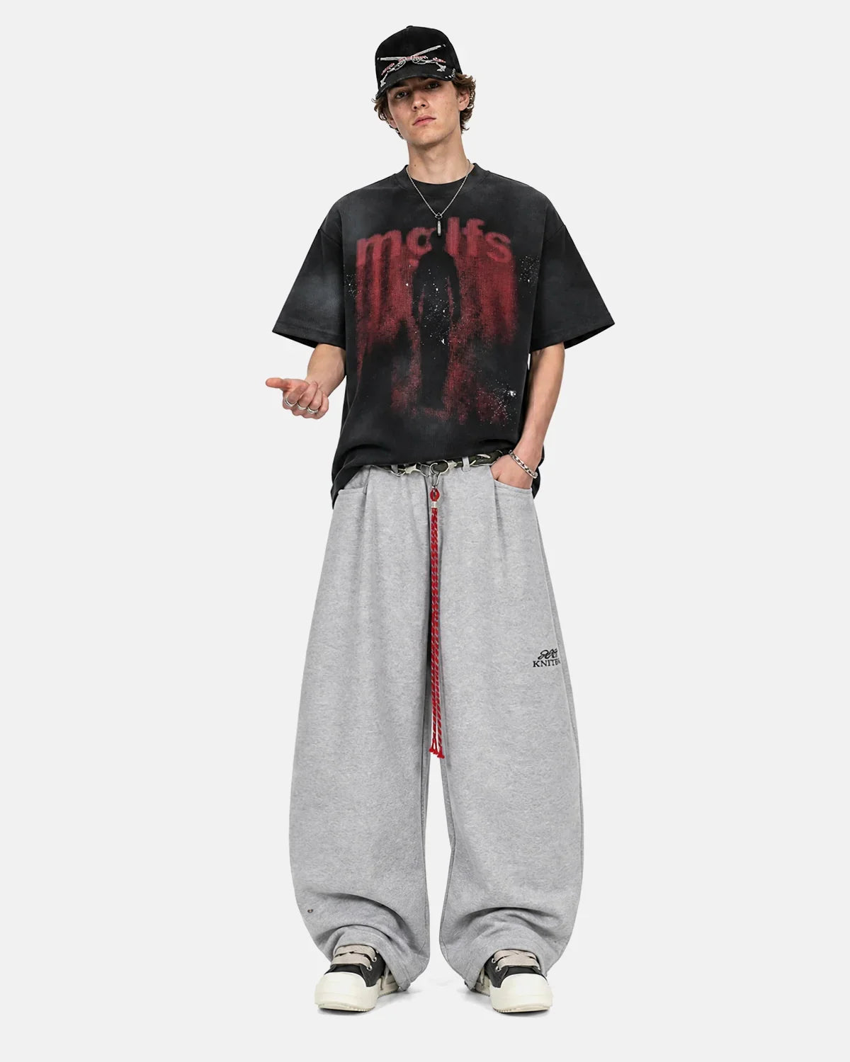 Black Flation Gothic Letter Print Cotton T-Shirt featuring bold gothic-style lettering for streetwear style.