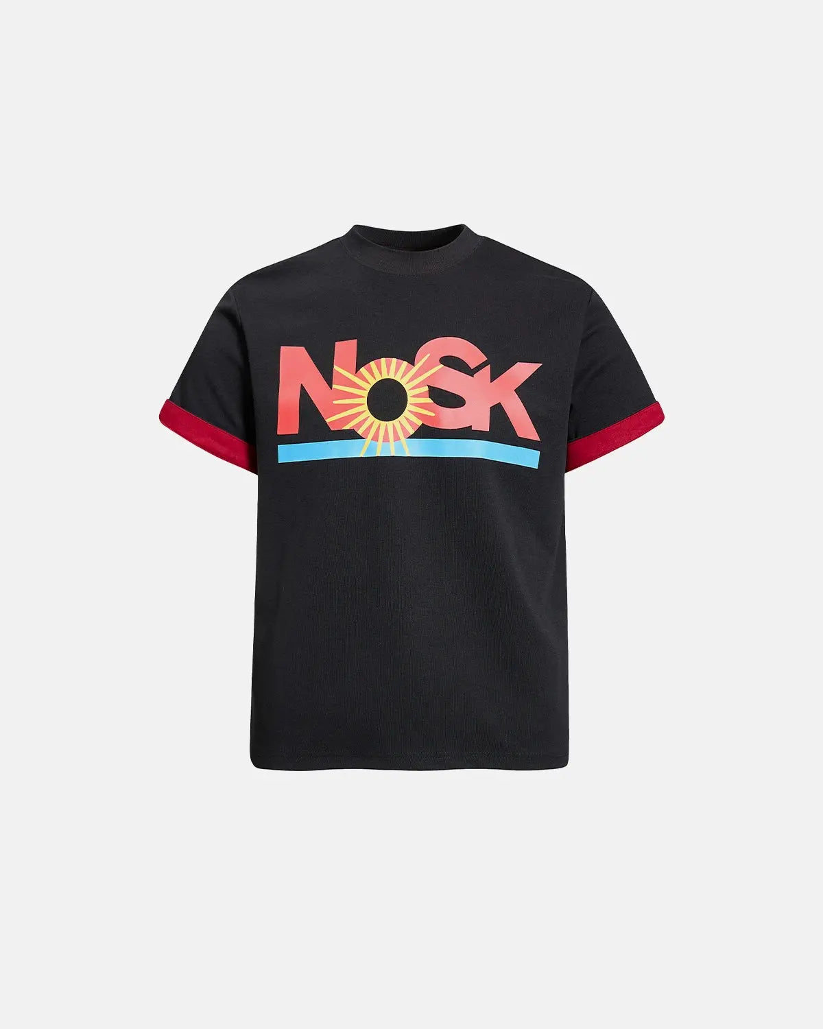 Black layered graphic T-shirt by Flation Streetwear featuring bold printed designs on the front.