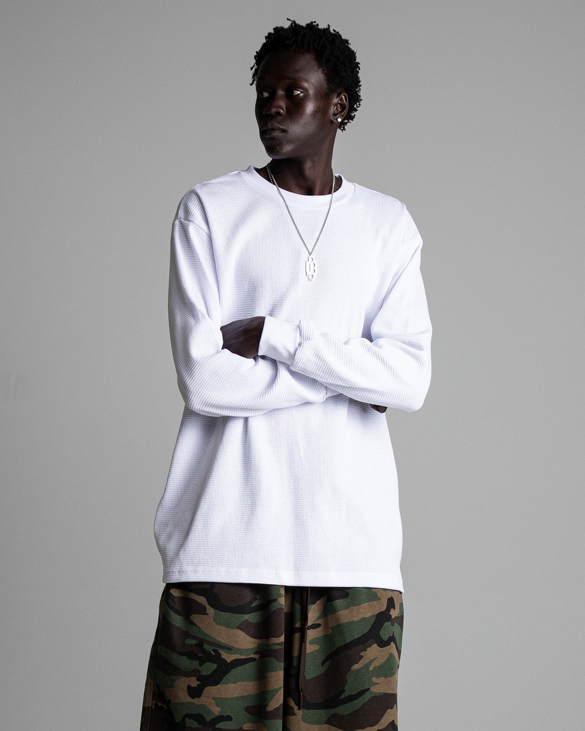 White Flation Heavyweight Long-Sleeve Thermal shirt showing its soft fabric and comfortable fit.