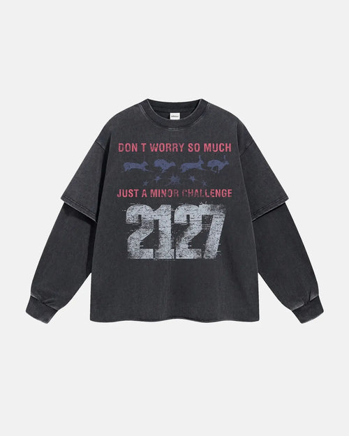 Black acid wash layered T-shirt by Flation Streetwear, featuring a relaxed fit and distressed streetwear style.
