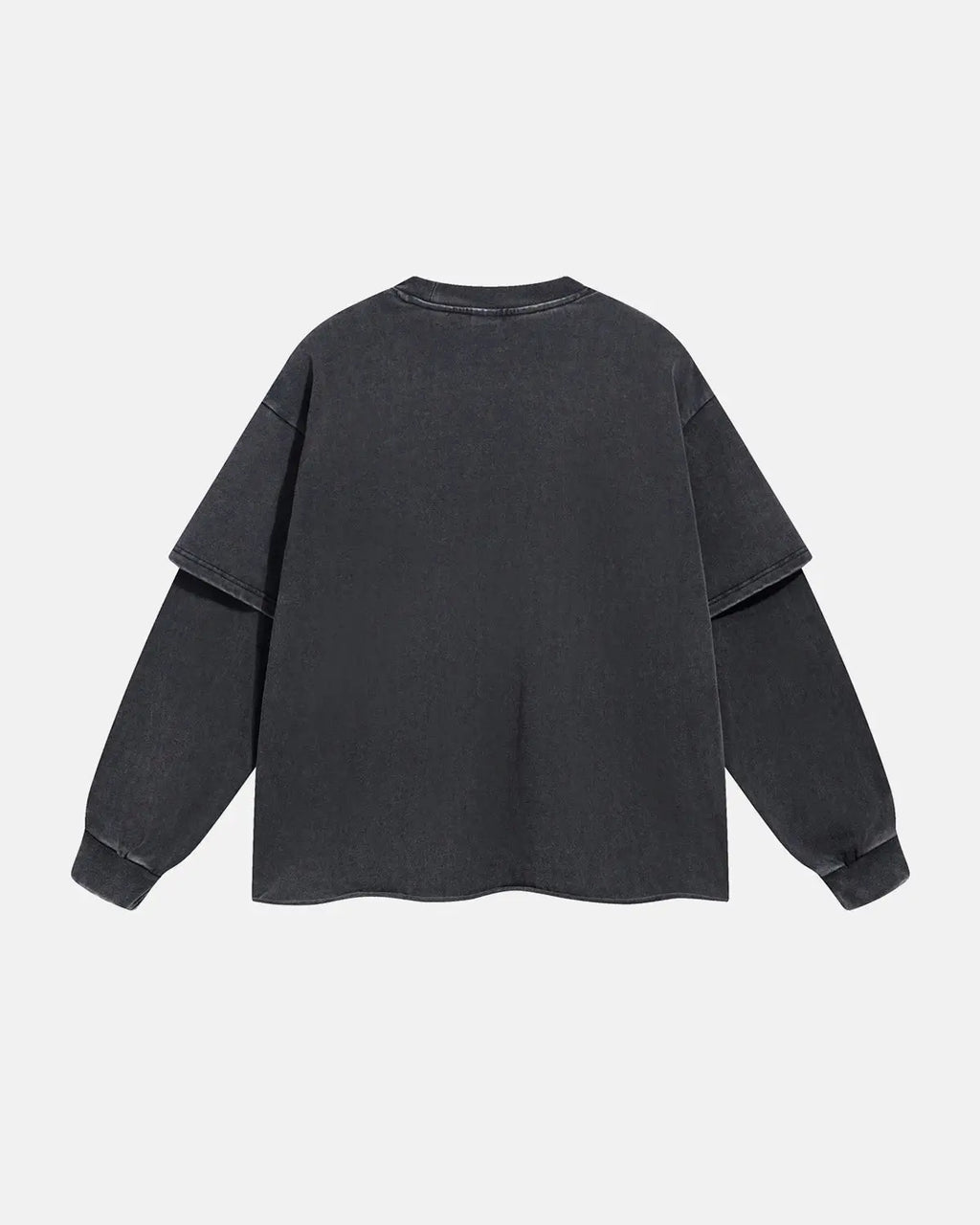 Black acid wash layered T-shirt by Flation Streetwear, featuring a relaxed fit and street style design.