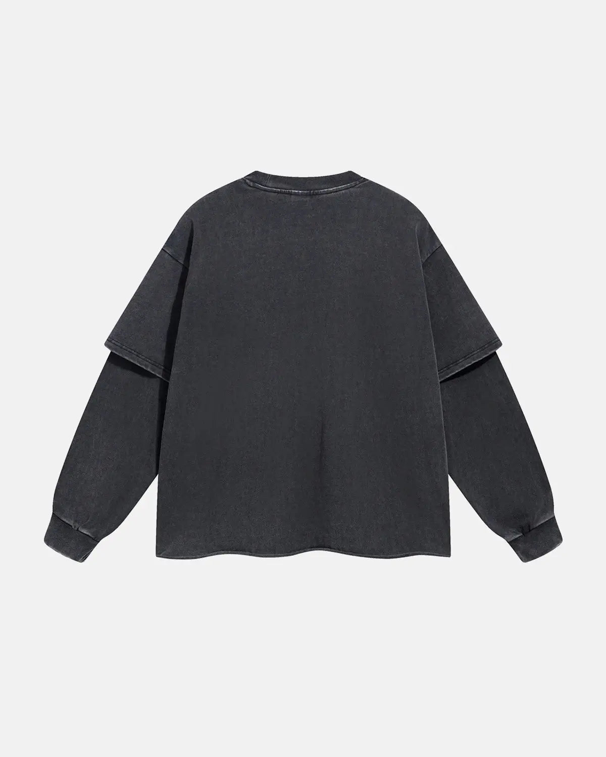 Black acid wash layered T-shirt by Flation Streetwear, featuring a relaxed fit and street style design.