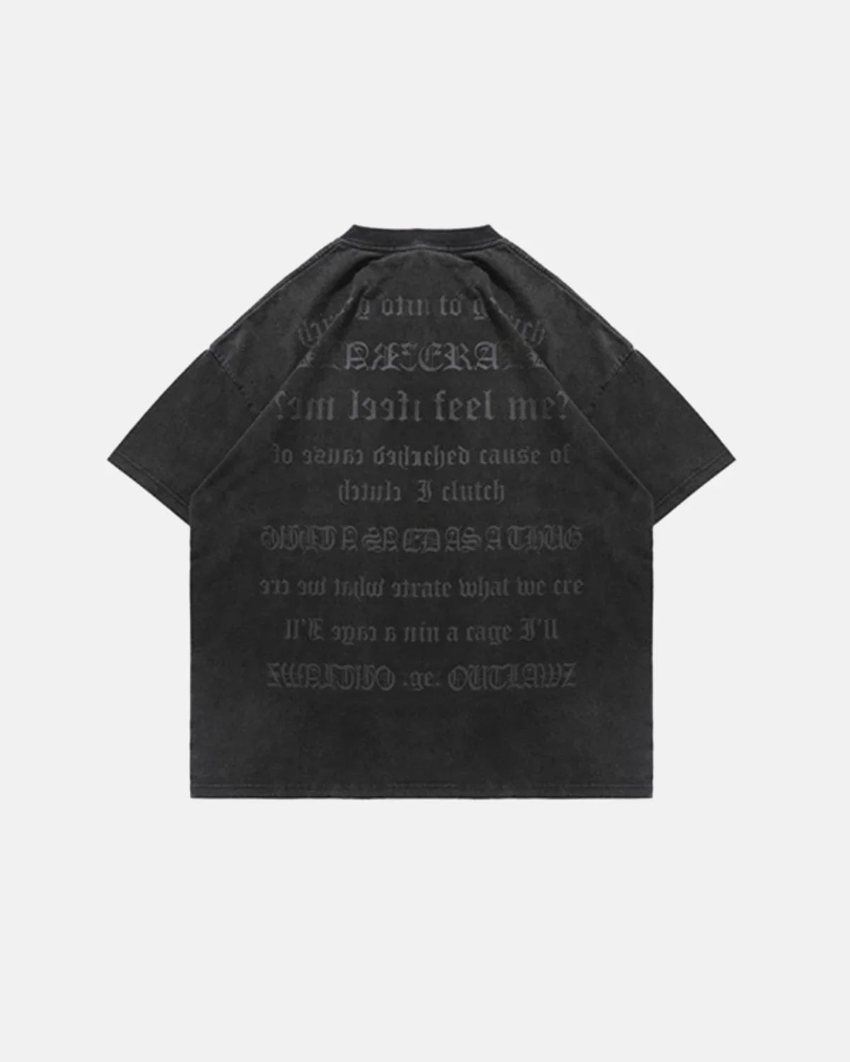Inflation Streetwear Puff Print Washed T-Shirt, casual black cotton tee with textured puff print design, short sleeves and crew neck.