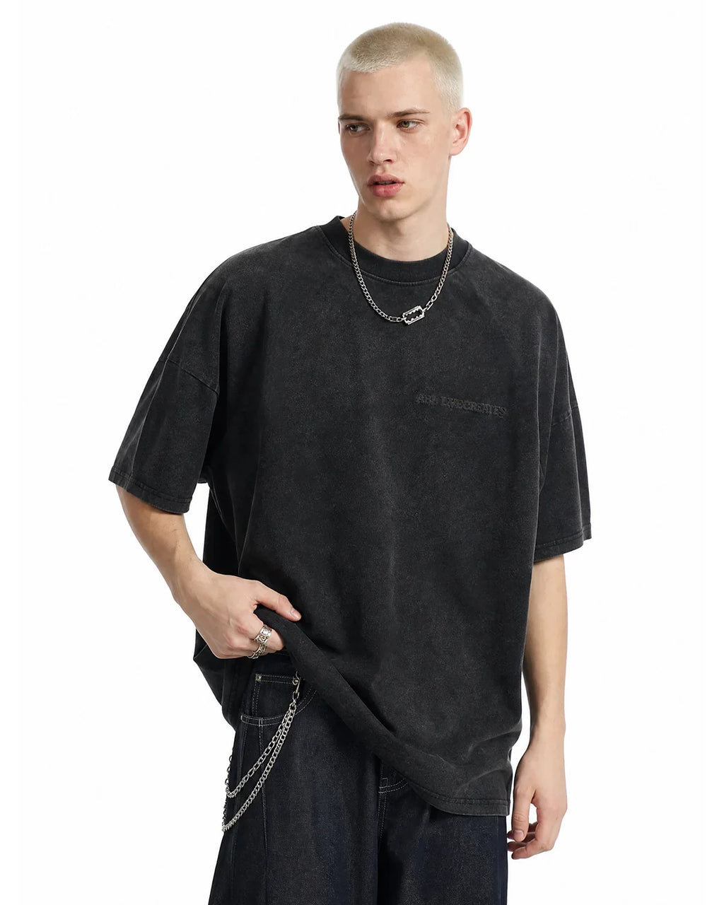 Inflation Streetwear puff print washed T-shirt, casual fit with bold graphic design, made of soft cotton fabric.