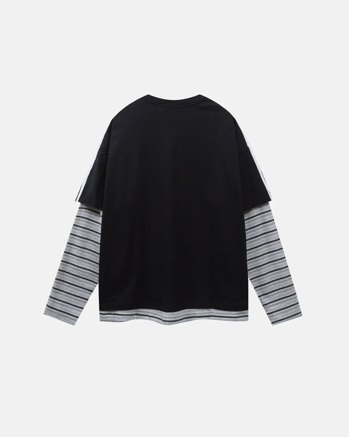 Retro letter print layered stripe T-shirt by Flation Streetwear featuring bold stripes and vintage-inspired letter graphics.