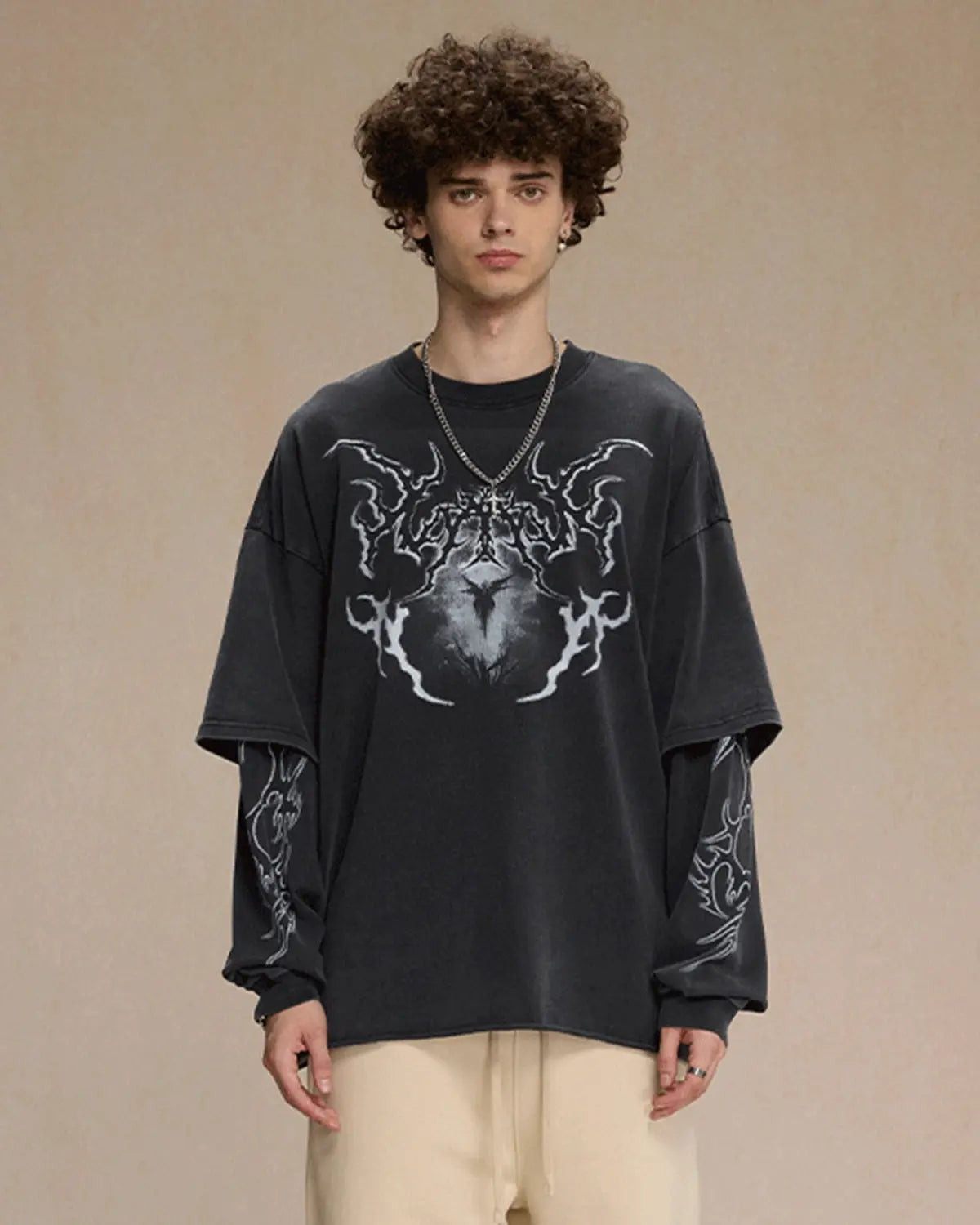Retro Raw Edge Graphic Tee by Flation Streetwear featuring bold graphic design and raw edge detailing on a casual t-shirt.