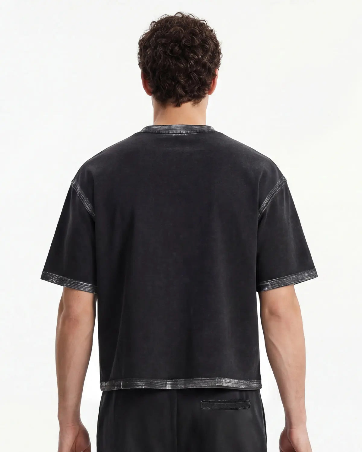 Black Flation Streetwear heavyweight boxy T-shirt with a distressed wash and relaxed fit, shown on a plain background.