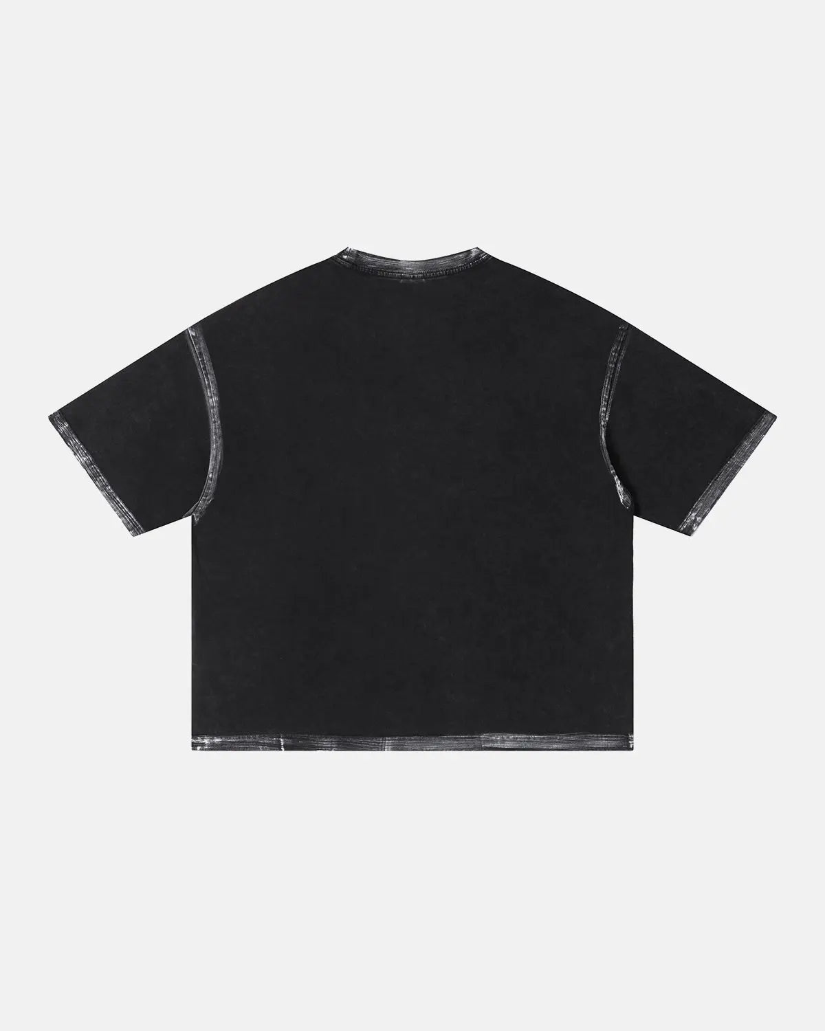Black Flation Heavyweight Boxy T-Shirt with a distressed wash texture, featuring a relaxed fit and streetwear style.