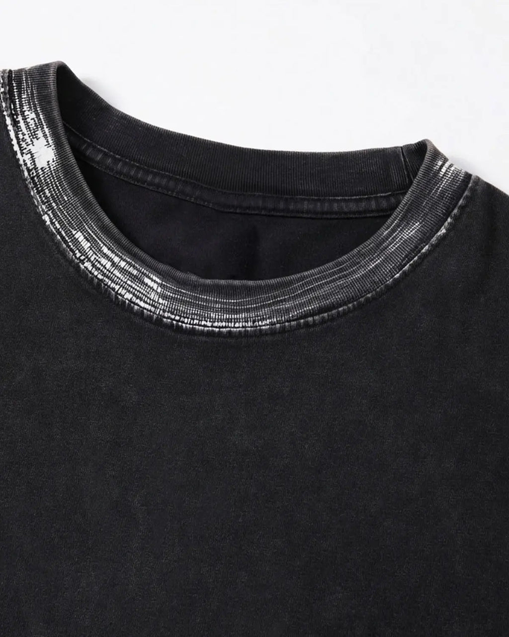 Black Flation heavy-weight boxy T-shirt with a distressed wash, showcasing a relaxed streetwear style and comfortable fit.