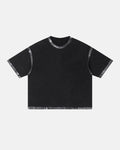 Black Flation Streetwear heavyweight boxy T-shirt with a dirty wash finish, casual fit, and bold style.