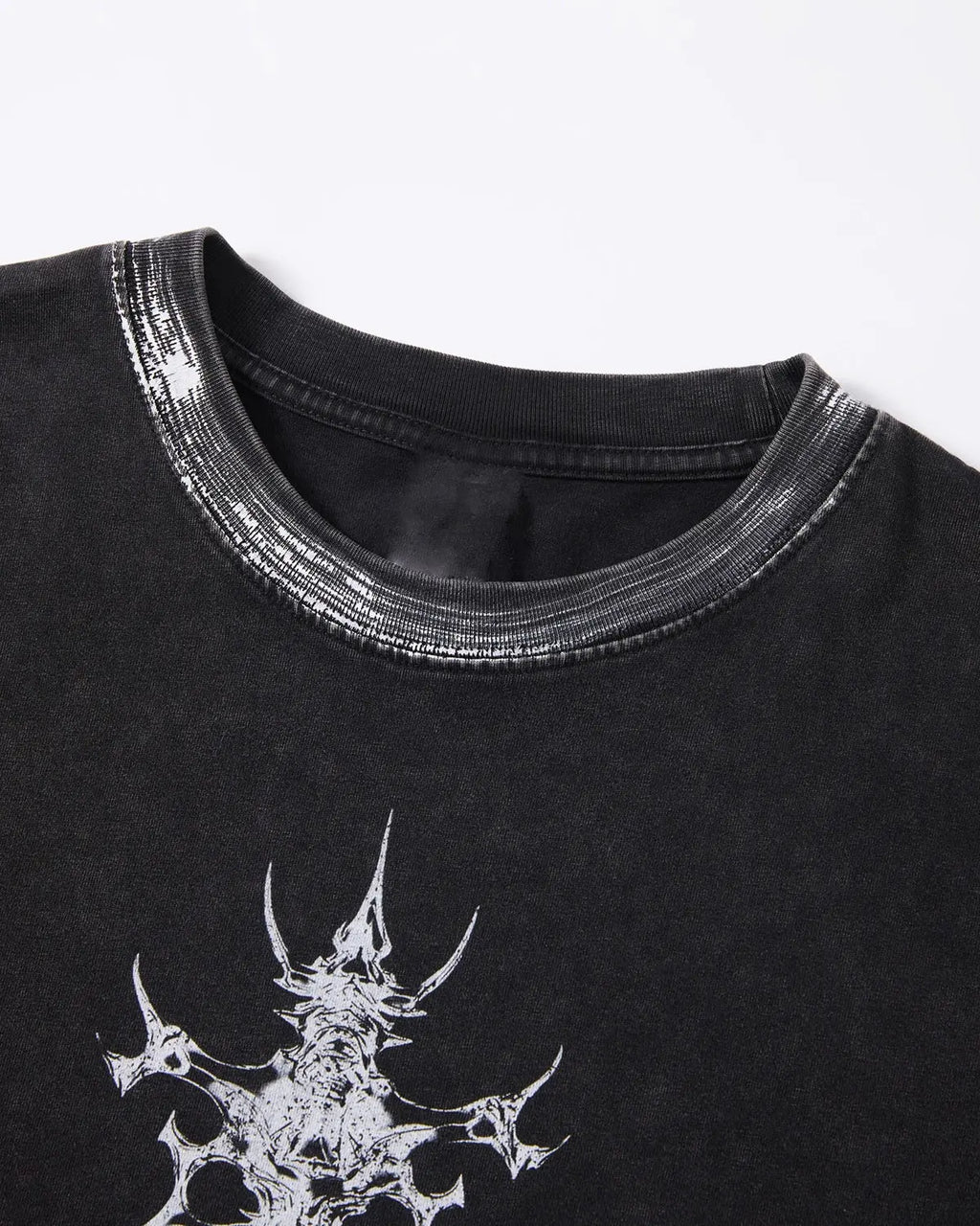 Black distressed painted graphic boxy T-shirt by Flation Streetwear, featuring bold design and relaxed fit.