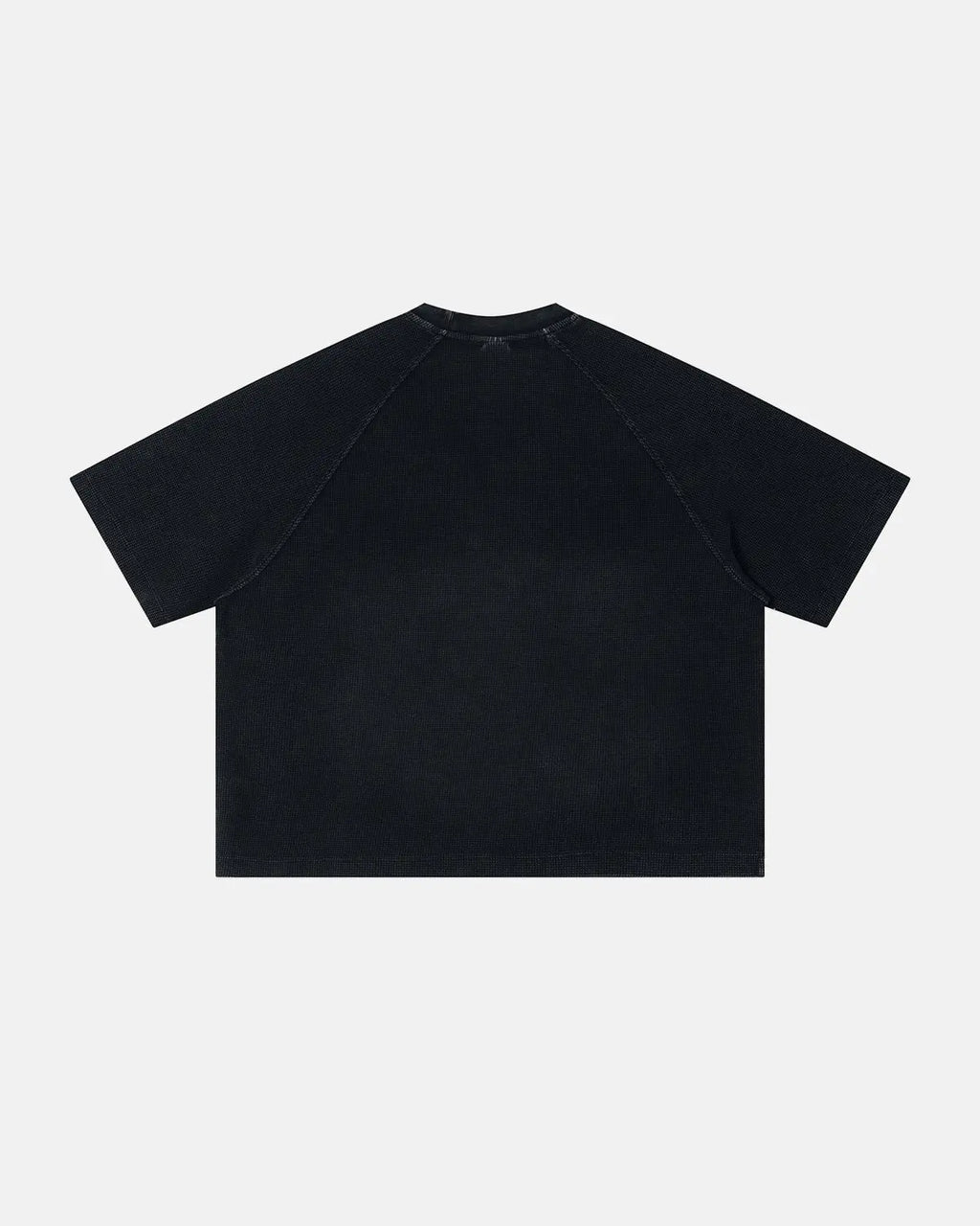 Black Flation washed graphic boxy waffle T-shirt featuring bold streetwear design and relaxed fit, casual and stylish for everyday wear.
