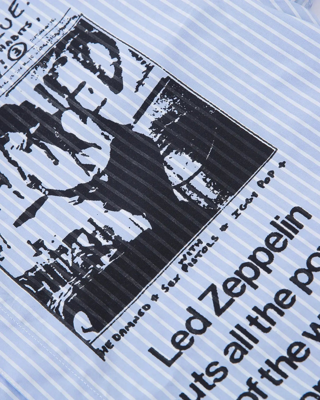Blue striped graphic layered long-sleeve T-shirt by Flation Streetwear, featuring bold graphic design and casual street style.
