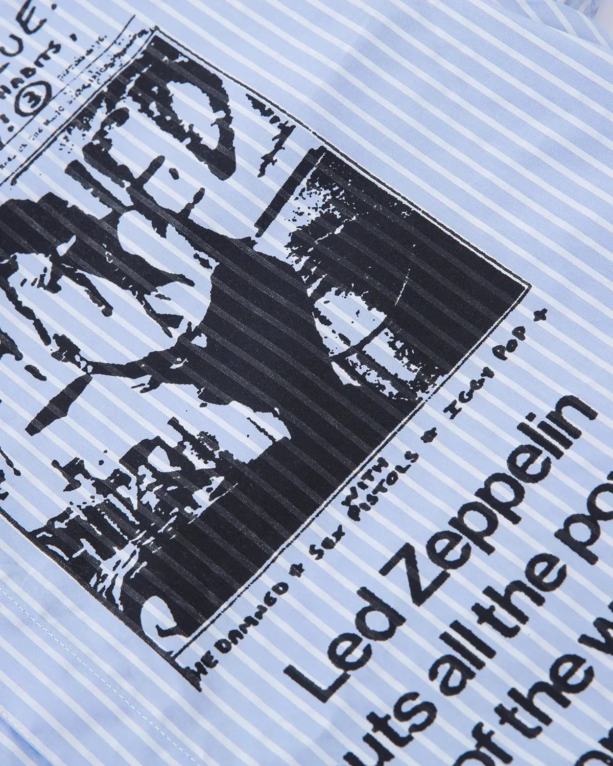 Blue striped graphic layered long-sleeve T-shirt by Flation Streetwear, featuring bold graphic design and casual street style.