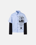 Blue striped graphic layered long-sleeve T-shirt by Flation Streetwear, showcasing a modern streetwear design and casual style.