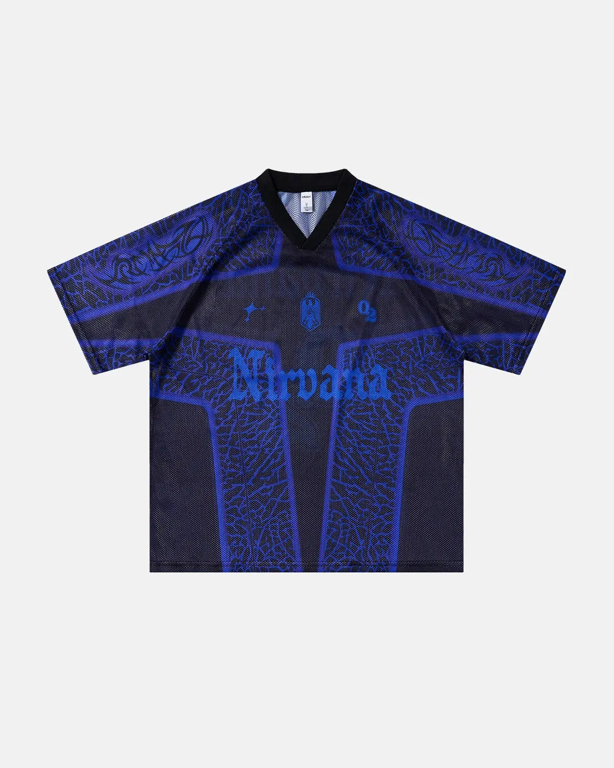 Brown tribal pattern mesh jersey t-shirt by Flation Streetwear featuring intricate tribal designs and breathable mesh fabric.