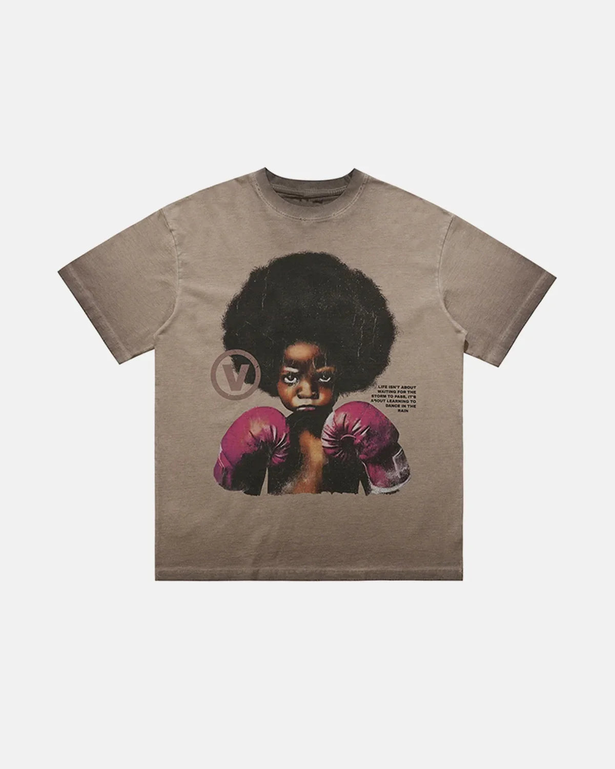 Gray vintage graphic oversized T-shirt by Flation Streetwear, featuring bold urban-inspired print and relaxed fit.