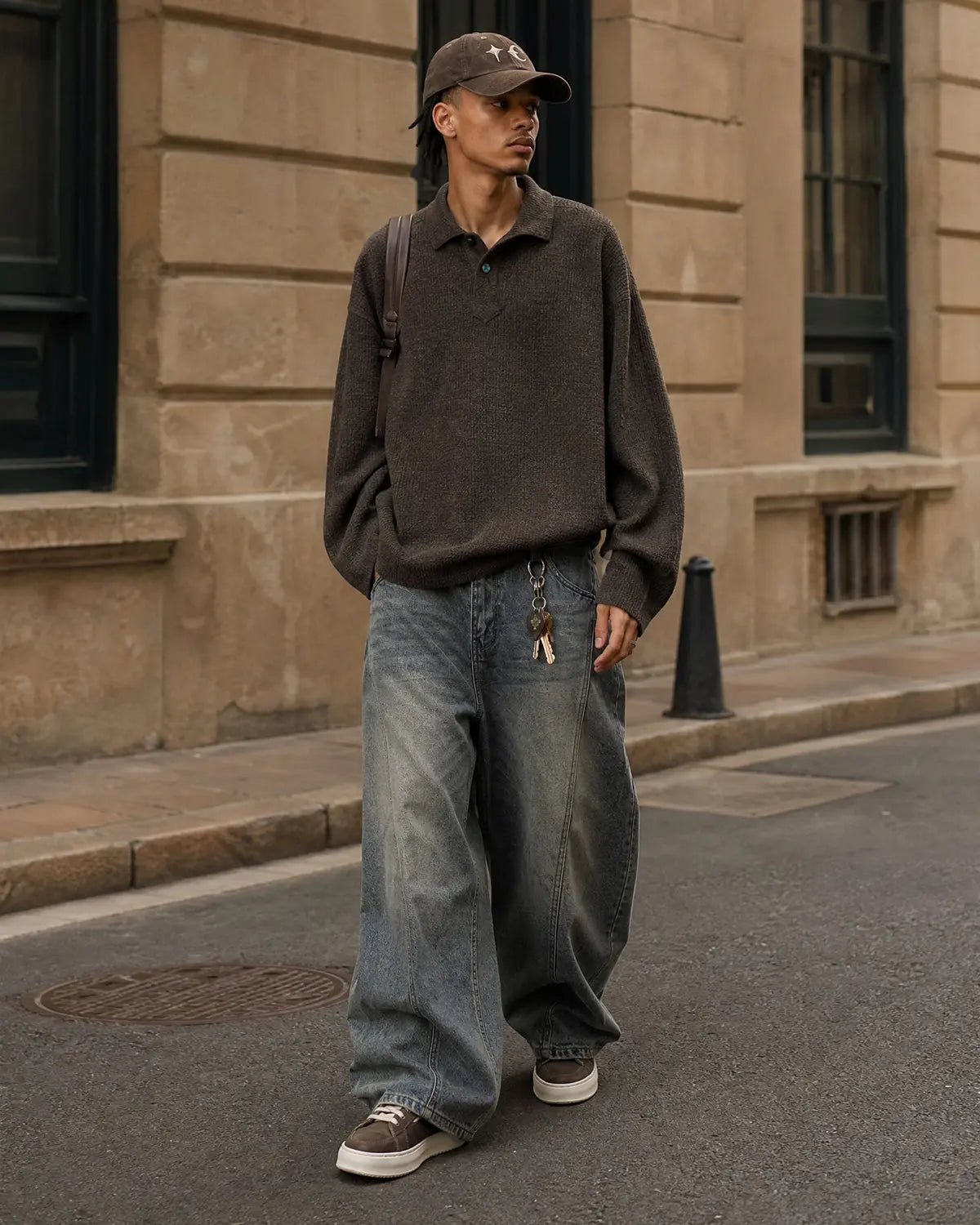 Flation Old Money Style Knitwear Polo T-shirt featuring a classic knit pattern and collar, casual streetwear design.