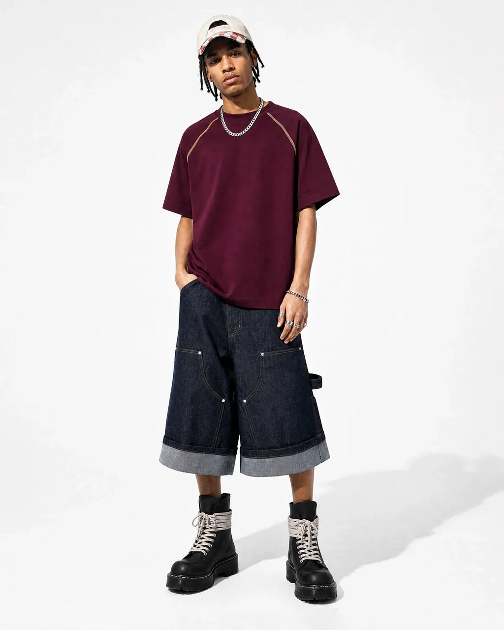 Purple Flation Streetwear stretch T-shirt with contrast color stitching, fitted design, casual style, and brand logo detail.