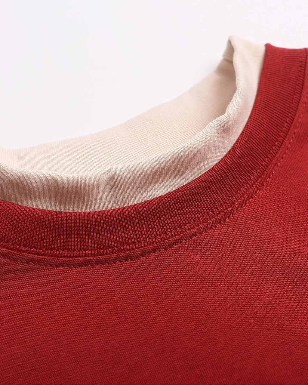 Red vintage layered graphic long sleeve T-shirt by Flation Streetwear, featuring bold graphic design and comfortable fit.