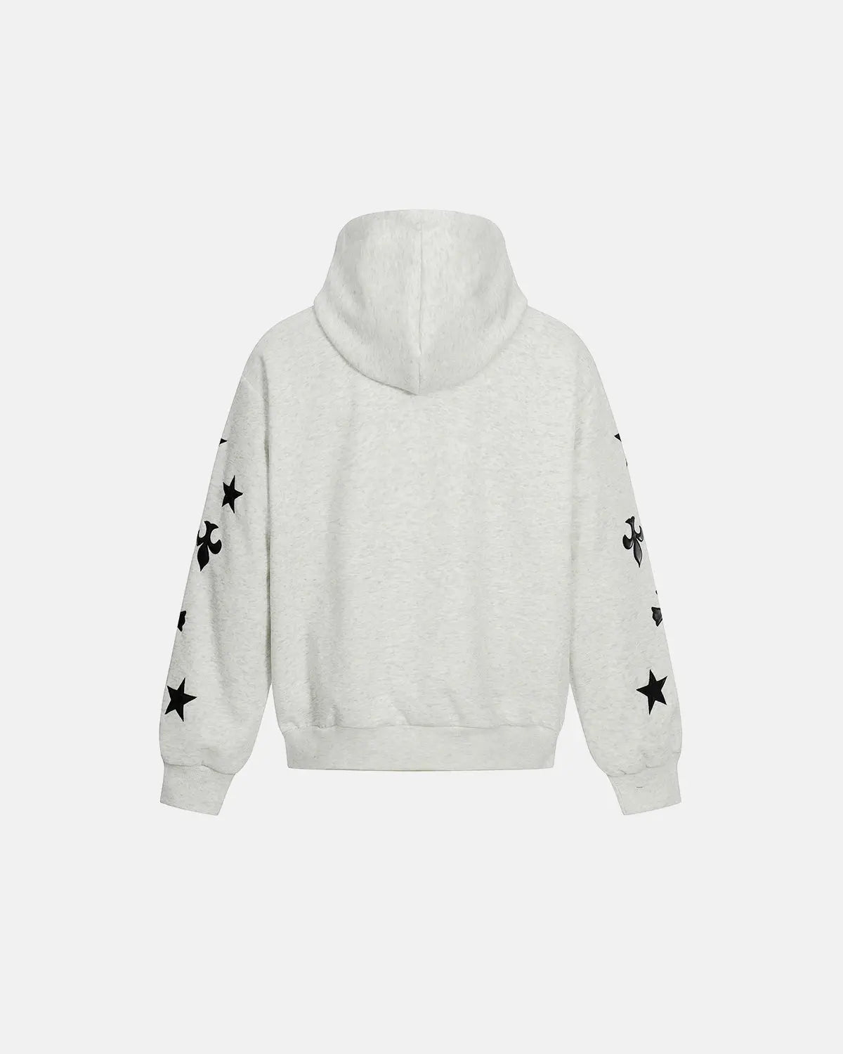 White and grey Flation Cross PU Patch embroidery zip-up hoodie featuring streetwear style and casual comfort.