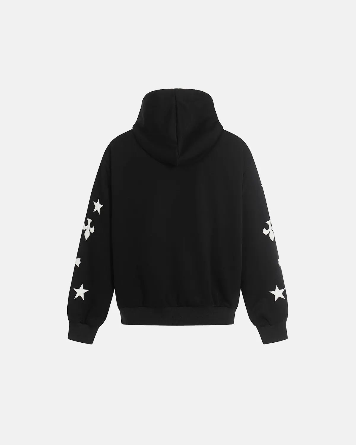 White and grey Flation streetwear zip-up hoodie with cross PU patch embroidery, featuring a casual hoodie design and front zipper.