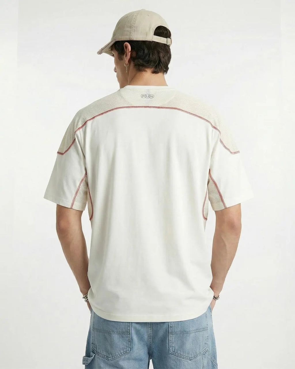 White Flation AirFlow Contrast Panel Breathable Tee featuring lightweight, ventilated fabric and stylish streetwear design.