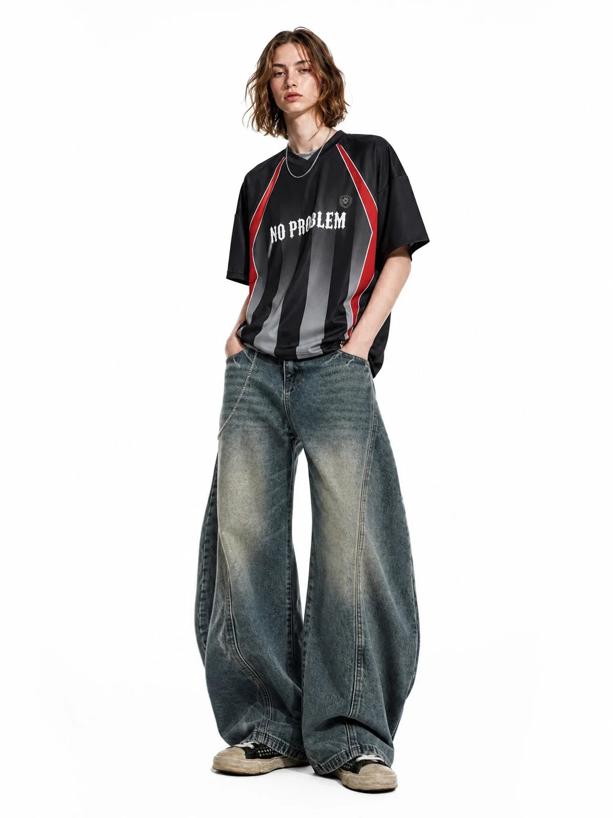 Distressed Supper Baggy Jeans by Flation, loose-fit streetwear pants with ripped details and relaxed style in dark denim.